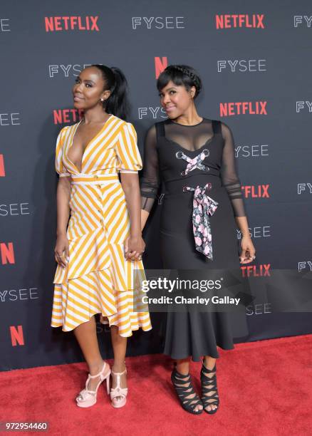 Nia Jervier and Courtney Sauls attend Strong Black Lead party during Netflix FYSEE at Raleigh Studios on June 12, 2018 in Los Angeles, California.