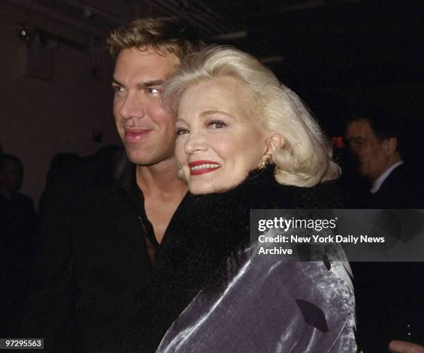 Celebrity makeup artist Kevin Aucoin and actress Gena Rowlands get together at Emery Awards benefit for gay youth at the Altman Building.