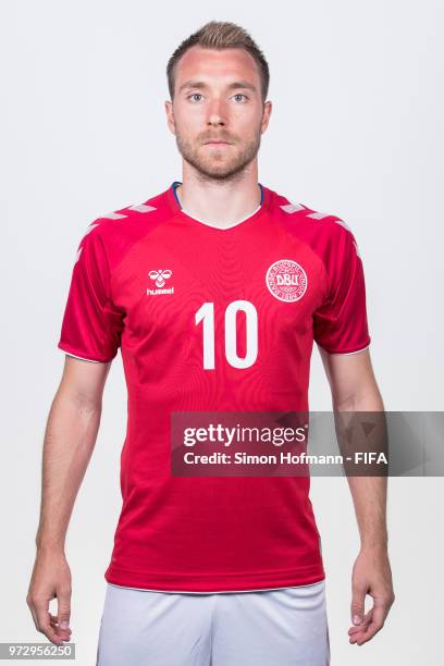 Christian Eriksen of Denmark poses during official FIFA World Cup 2018 portrait session on June 12, 2018 in Anapa, Russia.