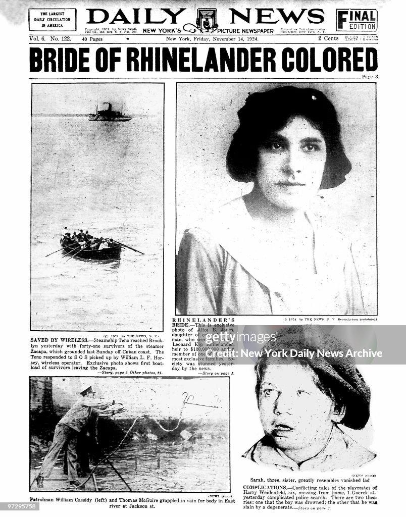 Daily News front page November 14, 1924, Headline: BRIDE O
