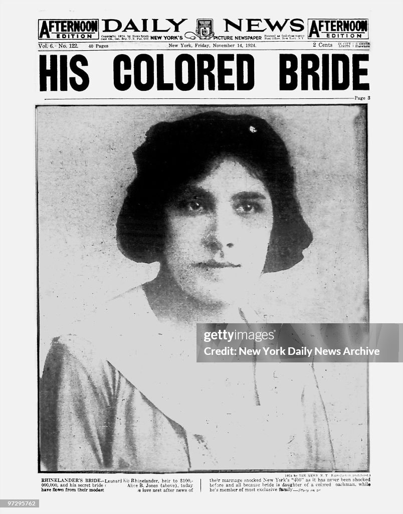 Daily News front page November 14, 1924, Headline: HIS COL
