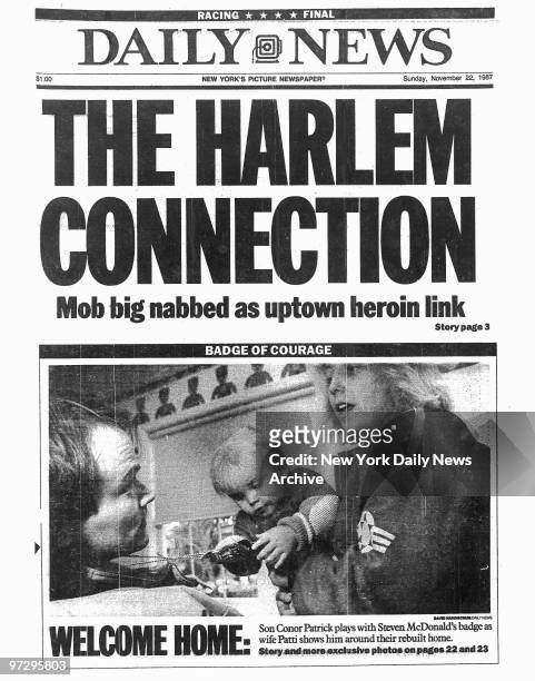 Daily News front page dated Nov. 22 Headlines:THE HARLEM CONNECTION, Mob big nabbed as uptown heroin link
