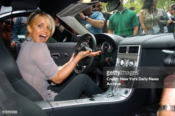 Jessica Simpson is thrilled after winning a new Chrysler Crossfire SRT-6 convertible when the key she pulled from a special grab bag started the car...