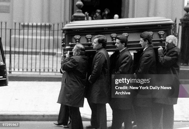 Casket containing the body of Aniello Dellacroce, reputed underboss fo the Gambino crime family, is carried from Old St. Patrick's Church on Mott St....