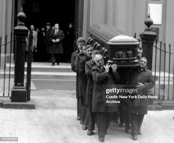 Casket containing the body of Aniello Dellacroce, reputed underboss fo the Gambino crime family, is carried from Old St. Patrick's Church on Mott St....