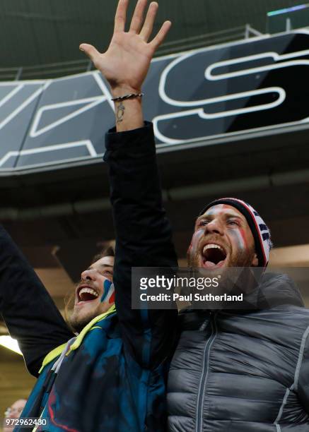 French fans watching on during the Test match between the New Zealand All Blacks and France at Eden Park on June 9, 2018 in Auckland, New Zealand.