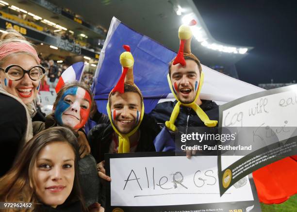 French fans during the Test match between the New Zealand All Blacks and France at Eden Park on June 9, 2018 in Auckland, New Zealand.