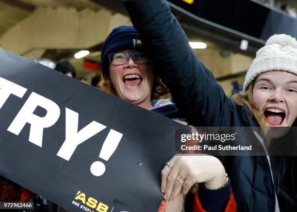 Fans watching on during the Test match between the New Zealand All Blacks and France at Eden Park on June 9, 2018 in Auckland, New Zealand.