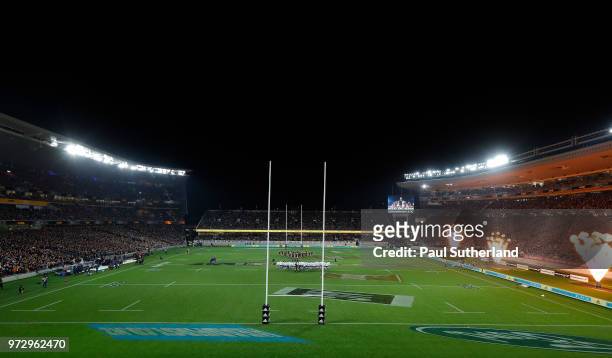 The All Blacks perform the Haka before the Test match between the New Zealand All Blacks and France at Eden Park on June 9, 2018 in Auckland, New...