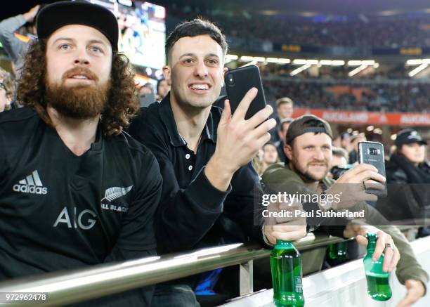 Young All Black fans watching on during the Test match between the New Zealand All Blacks and France at Eden Park on June 9, 2018 in Auckland, New...