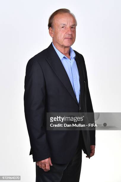 Gernot Rohr, Manager of Nigeria poses for a portrait during the official FIFA World Cup 2018 portrait session on June 12, 2018 in Yessentuki, Russia.