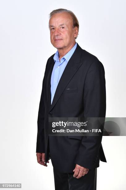 Gernot Rohr, Manager of Nigeria poses for a portrait during the official FIFA World Cup 2018 portrait session on June 12, 2018 in Yessentuki, Russia.