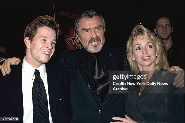 Mark Wahlberg, Burt Reynolds and Pam Seals attending premiere of "Boogie Nights" at Lincoln Center.