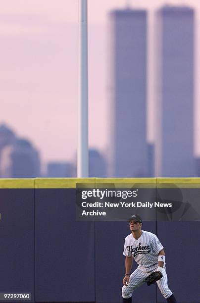 The World Trade Center's Twin Towers lend a dramatic background looming over the outfield wall of the Richmond County Bank Ballpark in St. George,...
