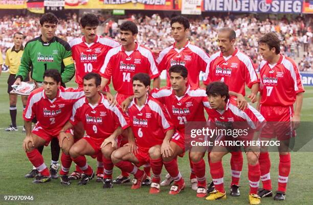 Iranian players pose for the official team picture, 25 June at the Stade de la Mosson in Montpellier, south of France, before their 1998 Soccer World...