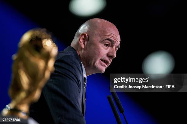 President Gianni Infantino speaks during the 68th FIFA Congress at Expotsentr on June 13, 2018 in Moscow, Russia.