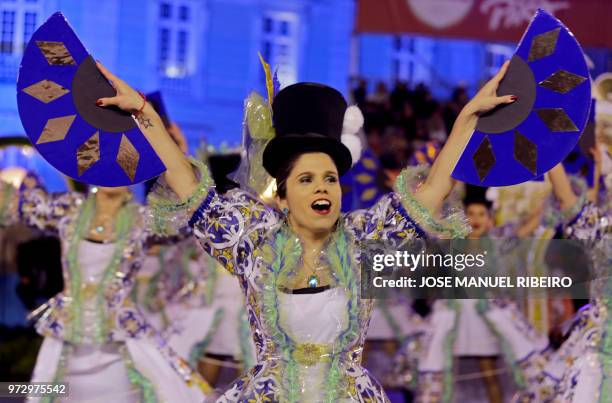 Dancers perform during the Santo Antonio de Lisboa's Parade on Avenida da Liberdade, in Lisbon on June 12, 2018. - Lisbon celebrates Saint Anthony's...