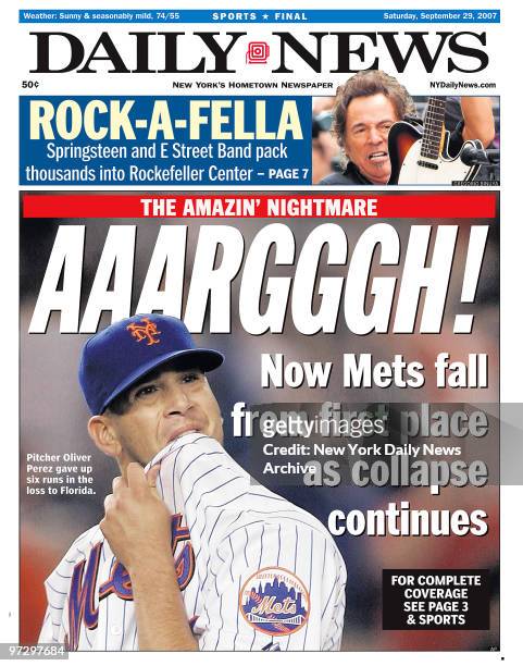 Daily News front page September 29 Headline: AAARGGGH!, New York Mets - The Amazin' Nightmare, Now Mets fall from first place as collapse continues,...