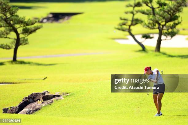 Celeste Dao of Canada hits her second shot on the 1st hole during the second round of the Toyota Junior Golf World Cup at Chukyo Golf Club on June...