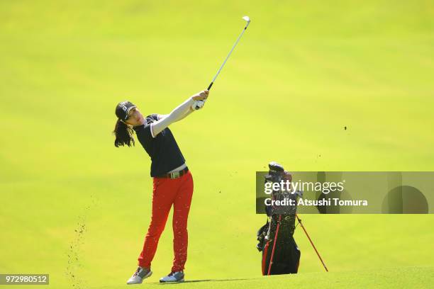 Sujeong Lee of South Korea hits her third shot on the 16th hole during the second round of the Toyota Junior Golf World Cup at Chukyo Golf Club on...