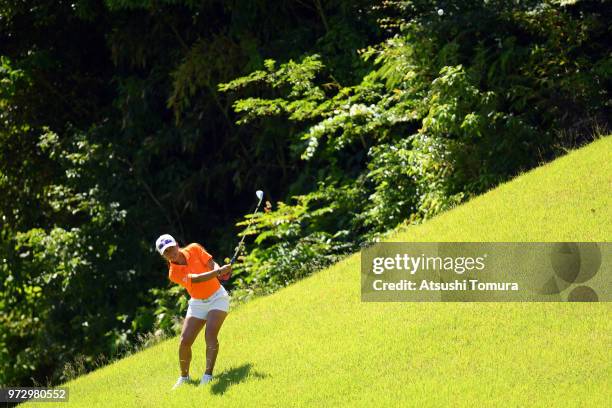 Maria Camila Moreno of Colombia hits her second shot on the 16th hole during the second round of the Toyota Junior Golf World Cup at Chukyo Golf Club...