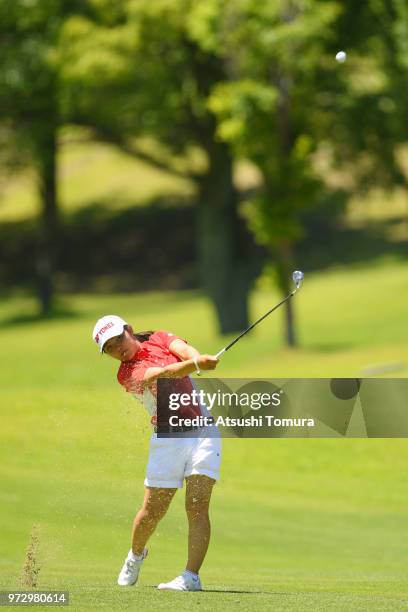 Ayaka Furue of Japan hits her second shot on the 18th hole during the second round of the Toyota Junior Golf World Cup at Chukyo Golf Club on June...