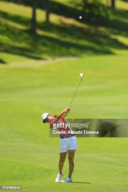 Yuka Yasuda of Japan hits her second shot on the 18th hole during the second round of the Toyota Junior Golf World Cup at Chukyo Golf Club on June...