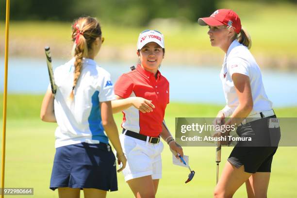 Yuna Nishimura of Japan smiles during the second round of the Toyota Junior Golf World Cup at Chukyo Golf Club on June 13, 2018 in Toyota, Aichi,...