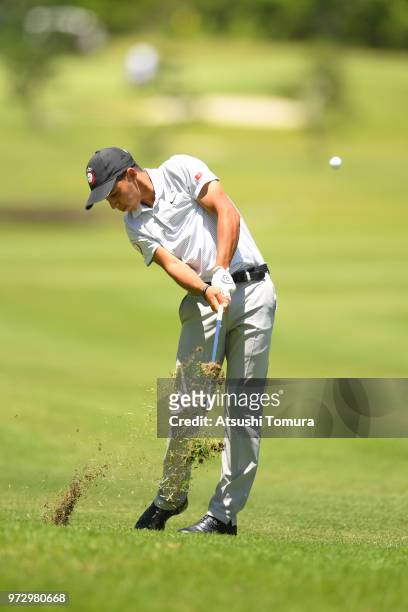 El Mehdi Fakori of Morocco hits his third shot on the 9th hole during the second round of the Toyota Junior Golf World Cup at Chukyo Golf Club on...