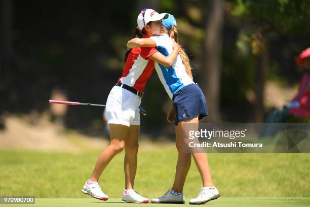 Yuka Yasuda of Japan hits hugs during the second round of the Toyota Junior Golf World Cup at Chukyo Golf Club on June 13, 2018 in Toyota, Aichi,...