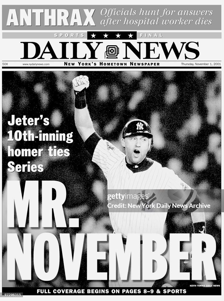 Daily News front page headline Nov. 1, 2001, Derek Jeter as