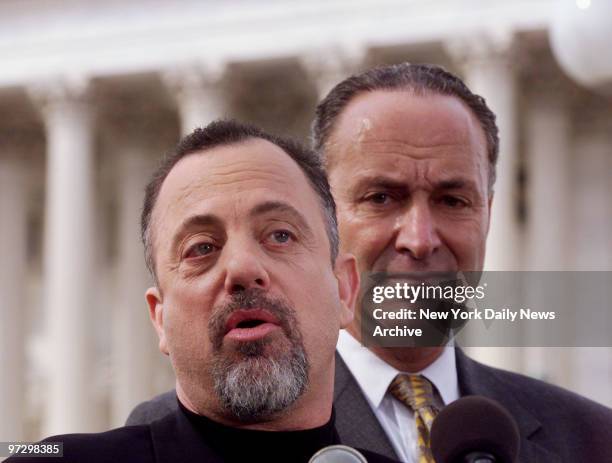 Singer Billy Joel speaks at Washington news conference as Sen. Chuck Schumer looks on. They addresed the mysterious dieoff of lobsters in western...