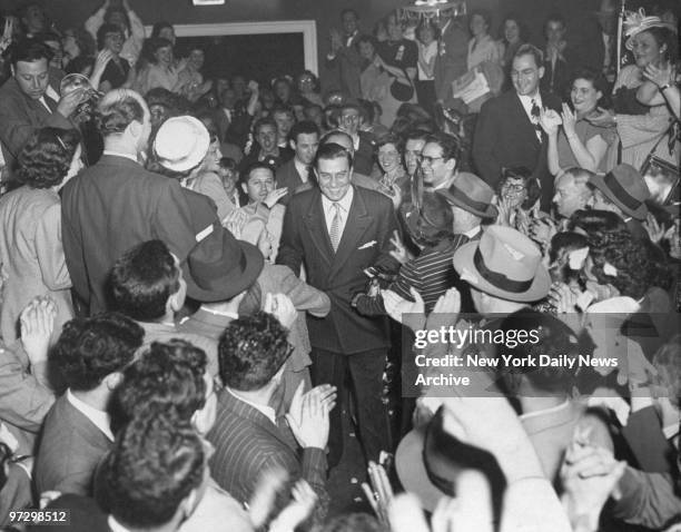 Franklin D. Roosevelt Jr. Greets well-wishers in Greystone Hotel after being elected to congress.