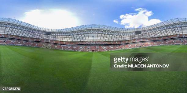 This 360 photo image taken on May 23, 2018 shows a general view of the Luzhniki Stadium in Moscow, ahead of the Russia 2018 World Cup football...