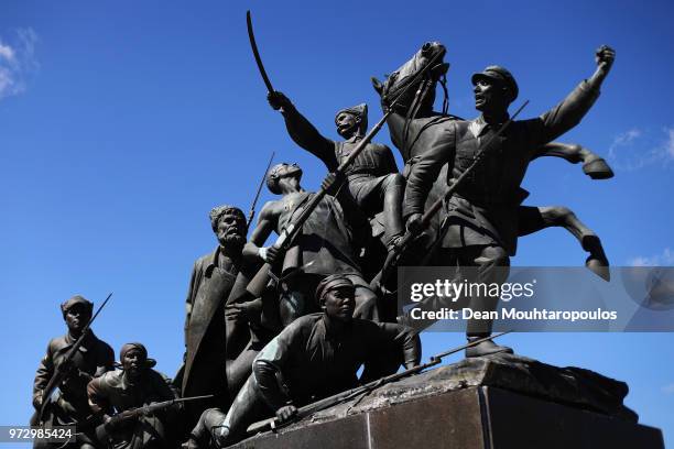 General view of Vasily Chapayev Square monument at The Maxim Gorky Drama Theater during the 2018 FIFA World Cup Russia on June 8, 2018 in Samara,...