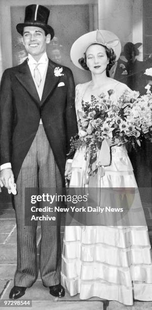Smiling happily, movie actor Henry Fonda and bride Frances Seymour Brokaw, are shown as they leave Christ Episcopal Church on Park Ave. And 60th St....