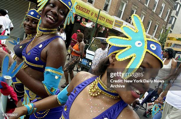 These young ladies practice the Children's West Indian parade along Kingston Ave. To the Brooklyn Museum. The main event is on Sunday.