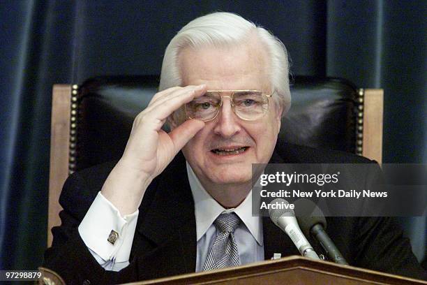 Chairman Henry Hyde presides at the House Judiciary Committee hearings on whether to impeach President Clinton.