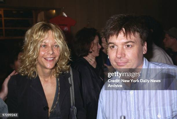 Meg Ryan and Mike Myers arrive for the opening night of Chekhov's "The Seagull" at the Delacorte Theater in Central Park. Rain interrupted, then...