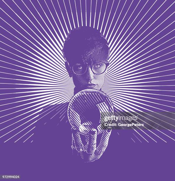 illustrations, cliparts, dessins animés et icônes de belle diseuse tenant la boule de cristal - objet magique et mystique