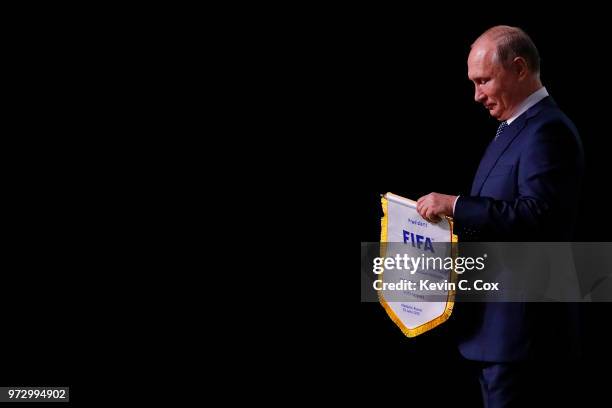 President of Russia, Vladimir Putin during the 68th FIFA Congress at the Moscow Expocentre on June 13, 2018 in Moscow, Russia.