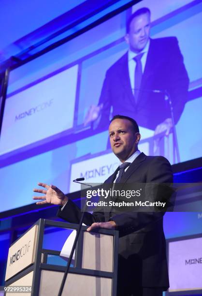Dublin , Ireland - 13 June 2018; An Taoiseach Leo Varadkar, T.D, on Centre Stage during day two of MoneyConf 2018 at the RDS Arena in Dublin.