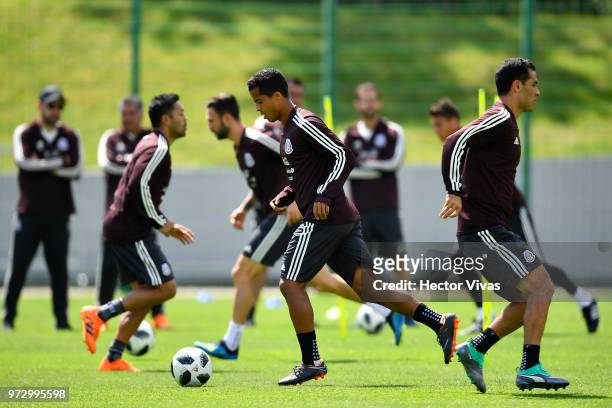 Giovani dos Santos of Mexico drives the ball during a training session at team training base Novogorsk-Dynamo on June 13, 2018 in Moscow, Russia.