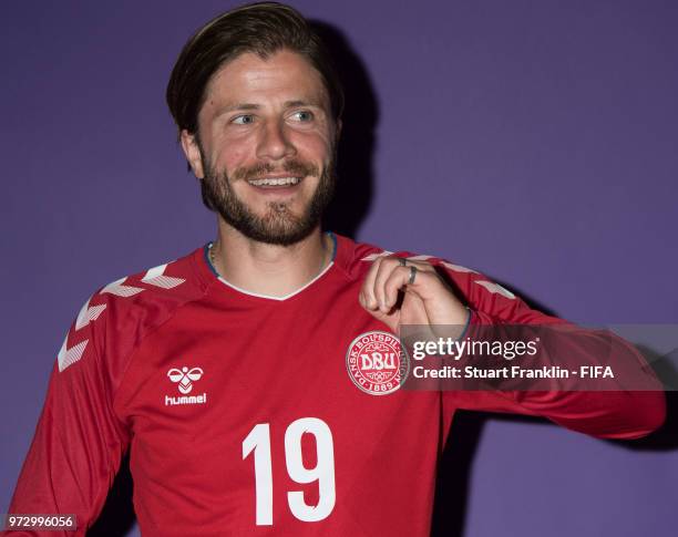 Lasse Schoene of Denmark poses for a picture during the official FIFA World Cup 2018 portrait session at on June 12, 2018 in Anapa, Russia.