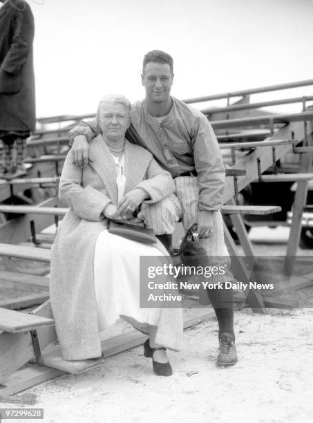 New York Yankees' Lou Gehrig with his mother.
