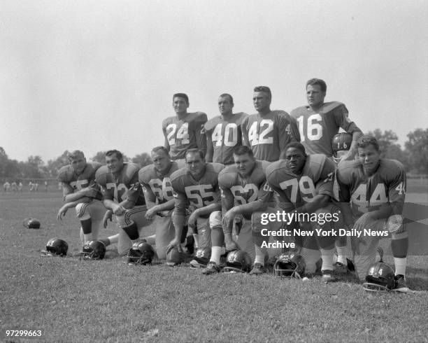 New York Giants work out at Fairfield University , Offensive team front: l-r Bob Schnelker, Frank Youso, Jack Stroud, Ray Wietcha, Darrell Dees,...