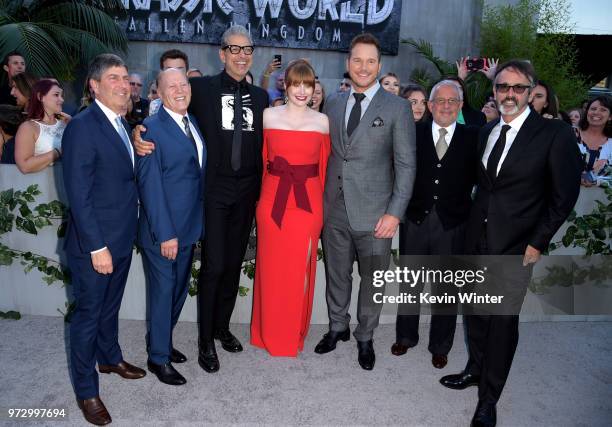 Jeff Shell, Frank Marshall, Jeff Goldblum, Bryce Dallas Howard, Chris Pratt, Ron Meyer and Patrick Crowley arrive at the premiere of Universal...