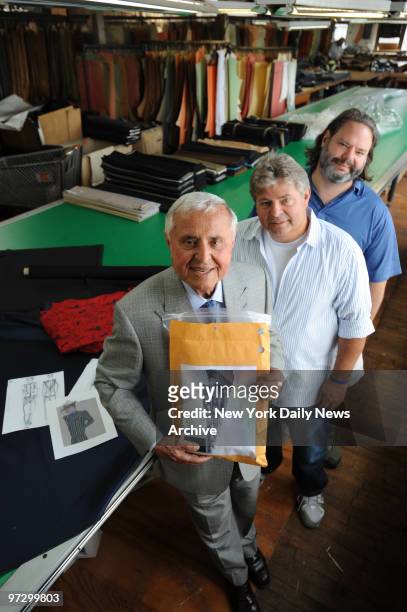Martin Greenfield with sons, Jay and Tod, 49 at their manufacturing company in E. Williamsburg, Brooklyn where they produce custom made clothing and...
