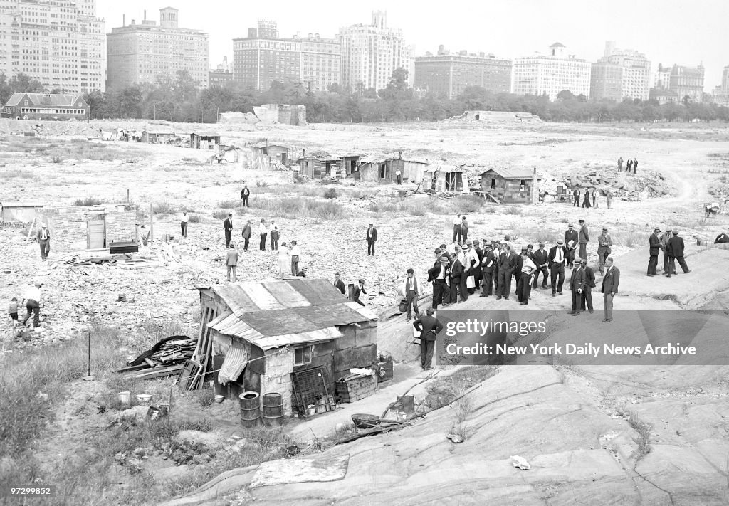 Central Park Hooverville with Central Park West in the Backg