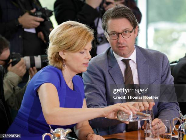 German Agriculture and Consumer Protection Minister Julia Kloeckner and German Transport Minister Andreas Scheuer before the Weekly Government...